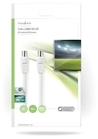 Nedis Koaxiální kabel IEC-IEC 10m bílá / Koaxiální kabel / 75 Ohm / Dvojité stínění / 90 dB