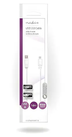 Nedis USB kabel USB-A - Micro-B bílá / USB kabel / USB 2.0 / 480 Mbps / 1 m / plochý