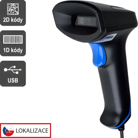 Virtuos HT-851A černá / Snímač čárových kódů / 1D & 2D / emulace RS-232 / USB / bez stojánku