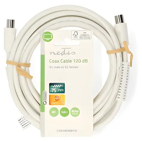 Nedis Koaxiální kabel IEC zástrčka-zásuvka bílá / Koaxiální kabel / 120 dB / 75 Ohm / 4x stínění / 5 m / PVC
