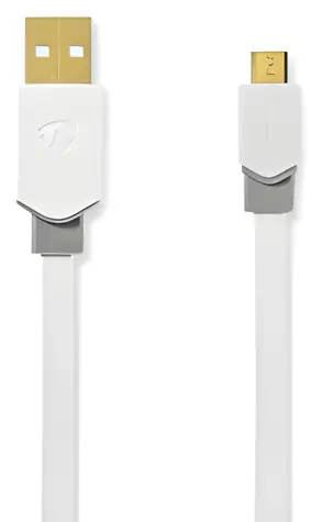 Nedis USB 2.0 kabel bílá / Kabel USB / USB-A - Micro-B / 480 Mbps / plochý / 1 m