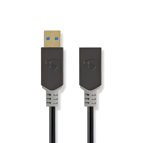 Nedis USB-A (M) - USB-A (F) antracitová / Prodlužovací kabel / USB 3.2 Gen 1 / 5 Gbps / 2 m / pozlacené konektory