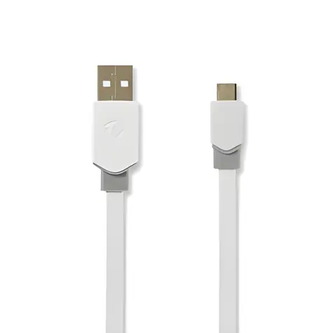 Nedis USB 2.0 kabel bílá / Kabel USB / USB-A - Micro-B / 480 Mbps / 1 m / plochý