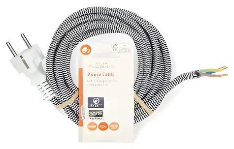 Nedis Napájecí kabel Typ F zástrčka bílá / Kabel / Otevřený konec / Poniklované / 3 m / Bavlněný oplet