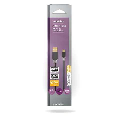 Nedis USB 2.0 kabel antracit / Kabel USB / USB-A - Micro-B / 480 Mbps / 1 m / pozlacené konektory