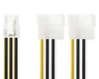 Nedis Napájecí kabel 2x Molex - PCI Express černá/žlutá / Napájecí kabel / 0,2 m / Pozlacené konektory