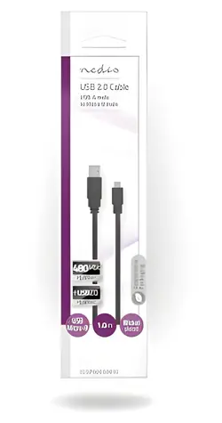 Nedis USB 2.0 kabel černá / Kabel USB / USB-A - Micro-B / 480 Mbps / 1 m / Plochý