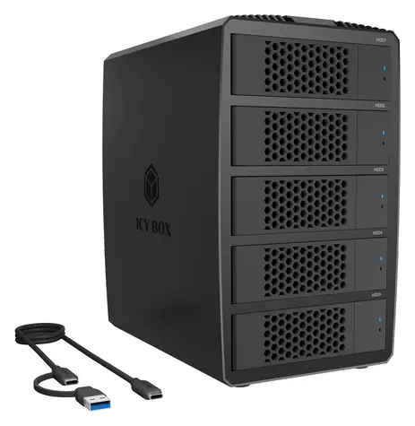 ICY BOX IB-RD3705-CU3 černá / Externí box pro 5x HDD SSD 2,5 a 3,5 palce / RAID / USB-C 3.2 Gen1 / 1 ventilátor