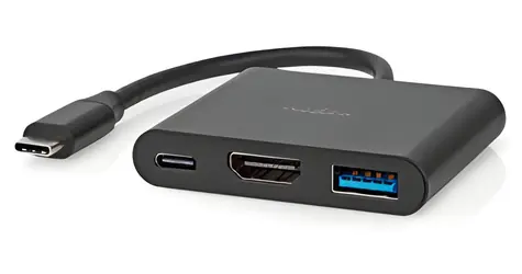 Nedis USB-C adaptér 3v1 černá / Adaptér / USB 3.2 Gen 1 / HDMI výstup 4K/30Hz / 5 Gbps / 0,10 m