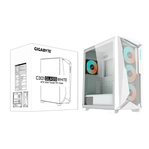 GIGABYTE C301 GW V2 bílá / Počítačová skříň / Midi Tower / tvrzené sklo / ATX / bez zdroje / ARGB