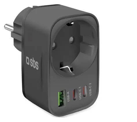 SBS Cestovní adaptér 2x USB-C/USB-A/Schuko černá / Cestovní adaptér / PD 30 W