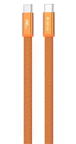 Devia Ultra3 USB-C - USB-C 1,5m oranžová / Nabíjecí kabel / plochý kovový opletený / PD 240W