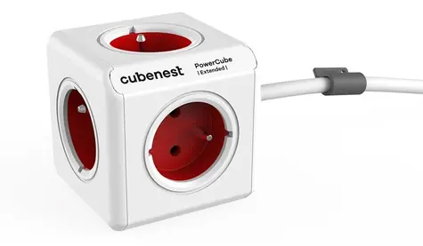 PowerCube Extended červená / Prodlužovací přívod 230V / 1,5 m / 5 zásuvek