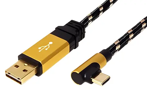 Roline Gold USB2.0 kabel A(M)-C(M) lomený 90° / Kabel / USB 2.0 / oboustranný / 0,8 m