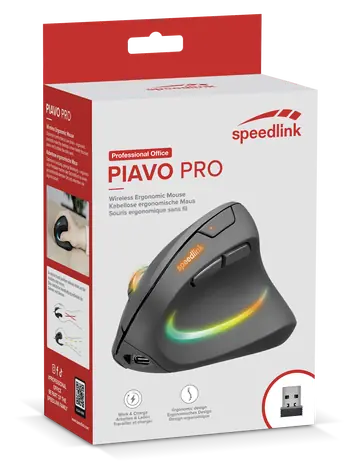 Speed Link PIAVO PRO / Vertikální myš / Bezdrátová / Dobíjecí / RGB podsvícení