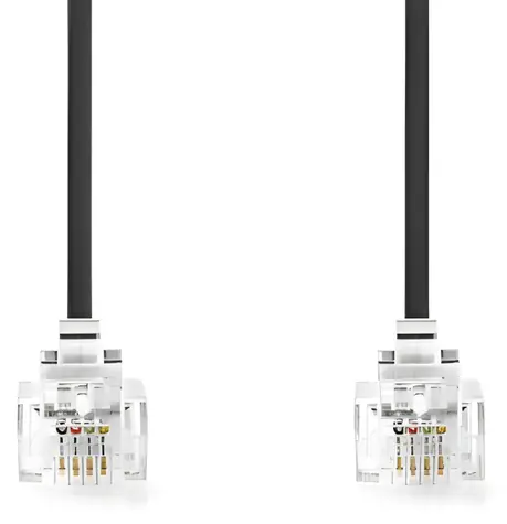 Nedis telefonní kabel RJ11-RJ11 plochý černý / Telefonní kabel / RJ11-RJ11 / pozlacené konektory / 2 m