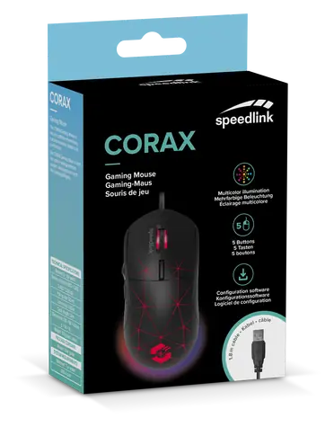 Speed Link SL-680003-BK CORAX Gaming Mouse černá / Herní myš / drátová / 3200 dpi / 5 tlačítek / RGB podsvícení