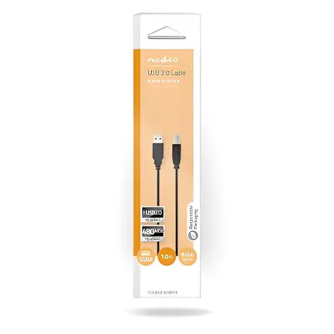 Nedis USB 2.0 kabel A-B 1m černá / USB kabel / 480 Mbps / poniklovaný