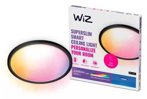 WiZ SuperSlim LED stropní svítidlo 42cm, černé / Wi-Fi/Bluetooth / RGB / 22W / 2600lm / 2700-6500K / IP20