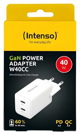 Intenso W40CC GaN bílá / Nabíječka / 2x USB-C / 40 W