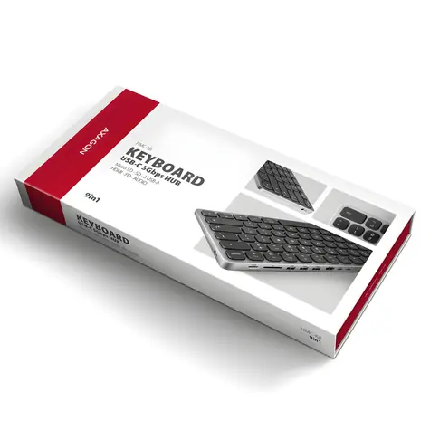 Axagon HMC-KB DE Layout / USB hub s klávesnicí / USB-C 5Gbps / HDMI 4K/60Hz / 3x USB-A / SD/mSD / Audio / PD 100W