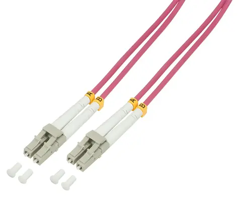 LogiLink OM4 LC-UPC fialová / Optický patch kabel / Duplex / Multimode / 0,5 m