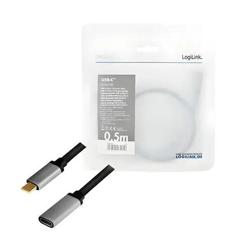 LogiLink USB-C (M) - USB-C (F) černá / Prodlužovací kabel / USB 3.2 Gen2 / 10 Gbit/s / PD / 0,5 m