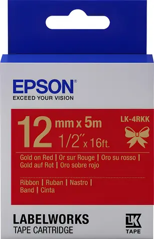 Epson LabelWorks LK-4RKK zlatá na červené / Páska do štítkovače / Saténová / 1,2 cm x 5 m