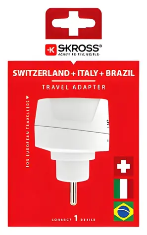 SKROSS cestovní adaptér Švýcarsko, Itálie, Brazílie / Cestovní adaptér / uzemnění a eurozástrčka
