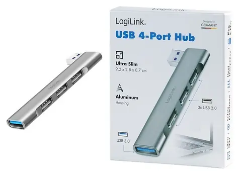 LogiLink kompaktní USB hub stříbrná / USB hub / 1x USB-A 3.0 / 3x USB-A 2.0 / 5 Gbit/s