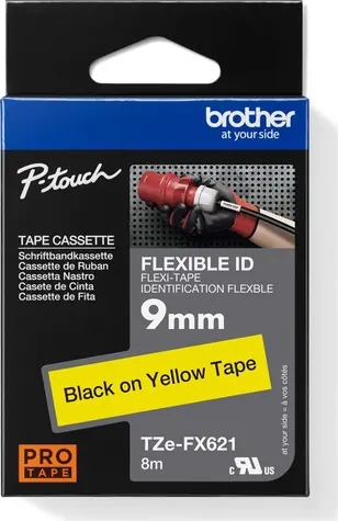 Brother TZe-FX621 žlutá-černá / Flexibilní páska do štítkovače / 9 mm / 8 m / na kabely