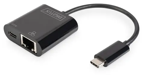 Digitus DN-3027 USB-C LAN adaptér černá / Síťový adaptér / Gigabit Ethernet / USB-C Power Delivery