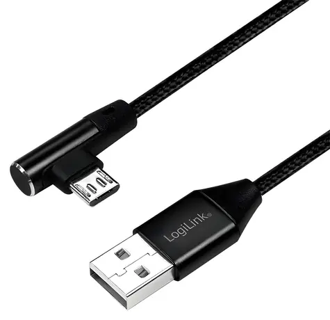LogiLink USB-A - Micro-USB 1m černá / Kabel / opletený / úhlový 90° / USB 2.0