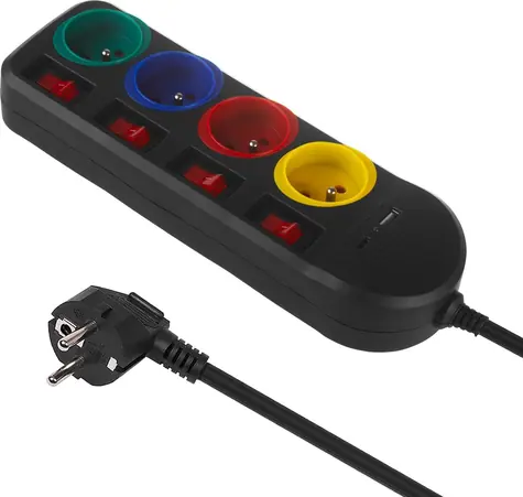 Maclean prodlužovací kabel se 4 zásuvkami černá / Prodlužovací kabel / 4 zásuvky / 1,5 m