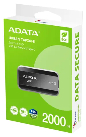 ADATA URBAN TAPSAFE 2TB černá / Externí SSD / USB 3.2 Gen 2x2 / 1900 MB/s / NFC zámek