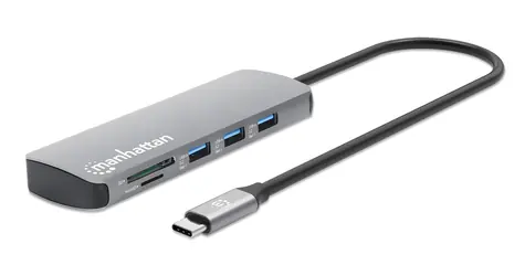 Manhattan 190459 šedá / Dokovací stanice USB-C / HDMI 4K/60Hz / PD 100W / RJ-45
