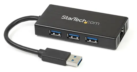 StarTech ST3300GU / pro síťové připojení / 3x USB 3.0 / integrovaný hub / RJ45 Gigabit Ethernet