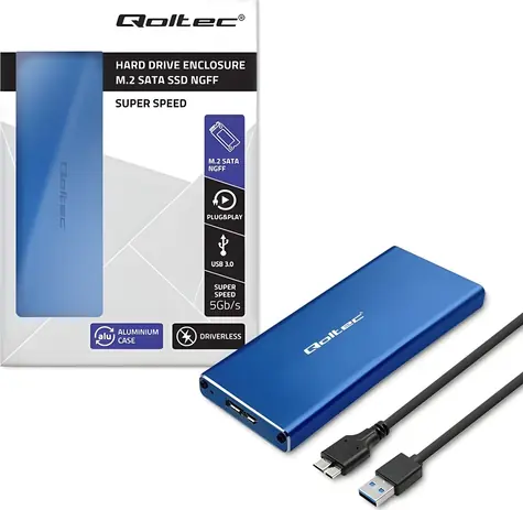 Qoltec pouzdro pro M.2 SSD SATA modrá / Pouzdro / USB 3.0 / 5 Gbit/s