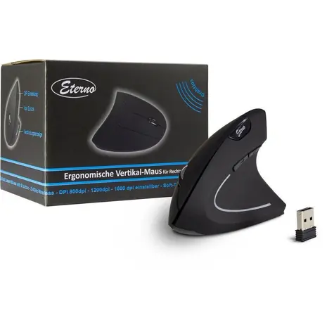 Inter-Tech Eterno KM-206R černá / Ergonomická myš / Bezdrátová 2,4 GHz / 1600 DPI / 6 tlačítek