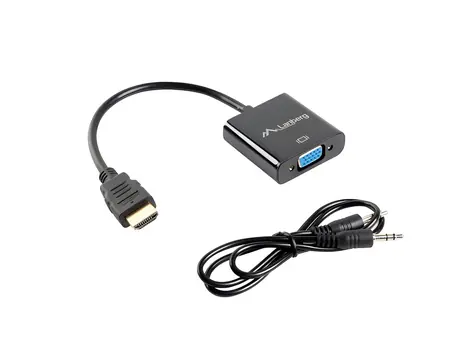 Lanberg černá / Adaptér / HDMI (M) na VGA (F) + MiniJack 3,5mm (F) / 0,2 m / Full HD