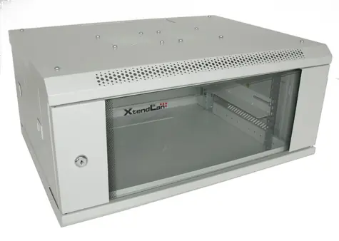 XtendLan Nástěnný rozvaděč 4U/600x450 šedý / Rozvaděč / skleněné dveře / nosnost 60 kg / 600×450 mm