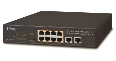 Planet FSD-1008HP / PoE switch / 10x 100Mb / 8x PoE 802.3at 120W / VLAN / fanless