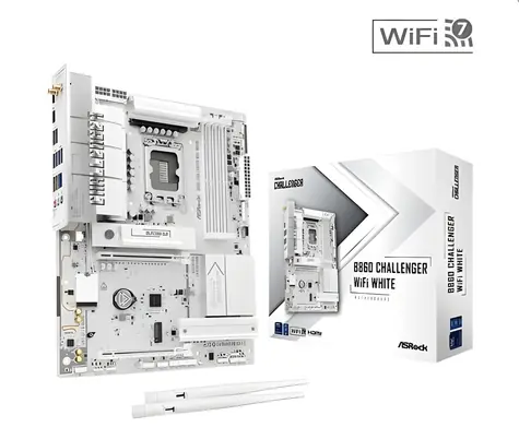 ASRock B860 Challenger WiFi bílá / Základní deska / LGA1851 / Intel B860 / 4x DDR5 / Wi-Fi 7 / ATX