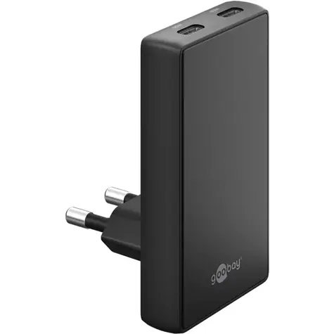 Goobay GaN nabíječka 90° černá / Síťová nabíječka / 2x USB-C / 65W / PD / GaN