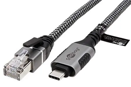 Goobay LAN adaptér USB-C - RJ-45 černo-stříbrný 3 m / LAN adaptér / Cat.6 / 1 Gbit/s