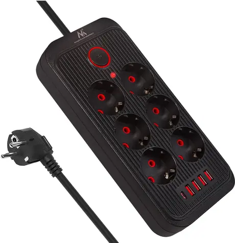 Maclean MCE389 B černá / Prodlužovací přívod / 6x zásuvka / 4x USB-A / 1x USB-C / 2500 W / 1,5 m