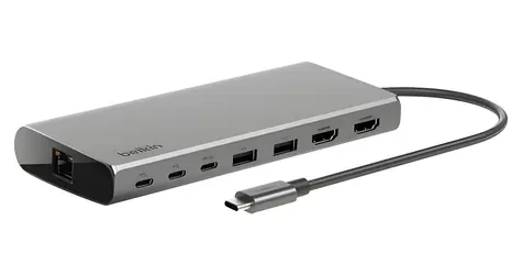Belkin Connect USB-C hub Core šedá / USB-C hub / 8v1 / pro 2 monitory