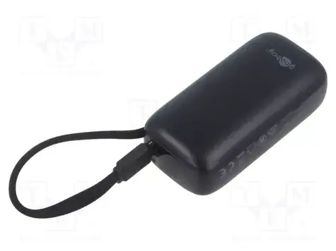 Goobay 5000 mAh černá / Powerbanka / integrovaný USB-C kabel 13 cm / PD / QC / 20 W