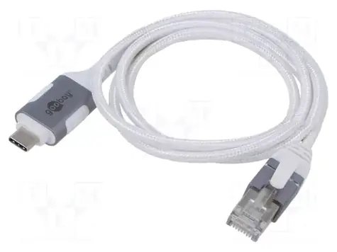 Goobay 74385 bílá / Kabelový adaptér USB-C – RJ-45 / USB 3.2 Gen 2 / 1 Gbit/s / 1 m
