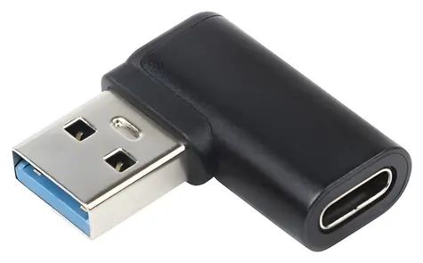 OEM USB-C (F) - USB-A (M) zahnutá 90° černá / Redukce / USB 3.0 / 5 Gbps